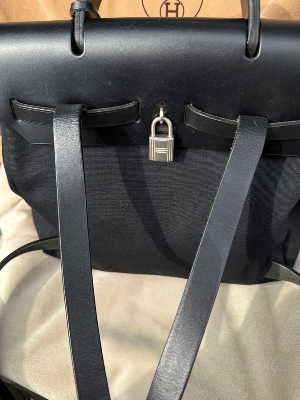 Hermès Herbag Backpack Black Toile Vache Hunter Palladium Full Set VTG Full Set - Picture 4 of 15